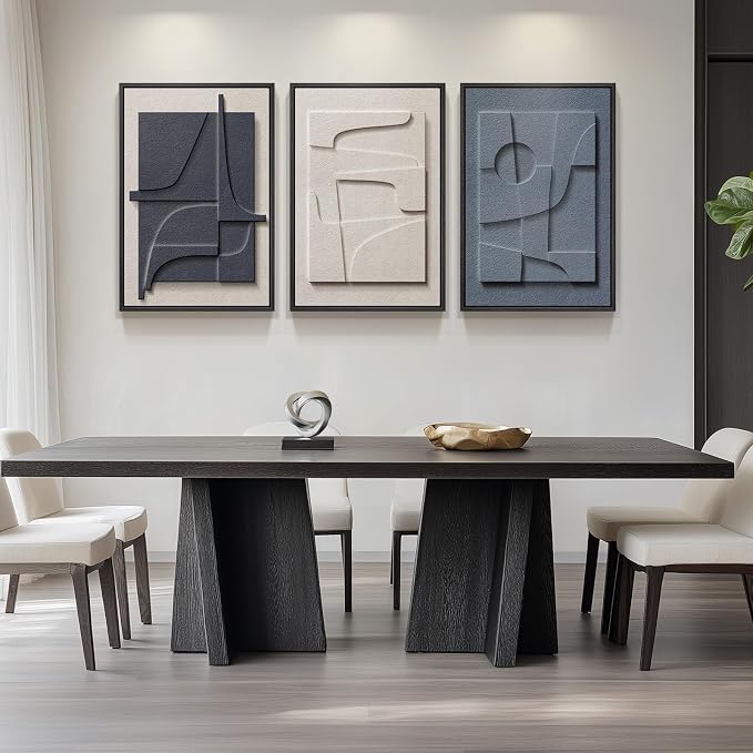 Large 3D Textured Framed Blue White Abstract Wall Art Set, 3 Piece 20x30 In | - Image 5