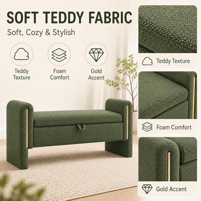 Modern 52" Storage Ottoman Bench, Upholstered End of Bed Storage Bench - Image 3