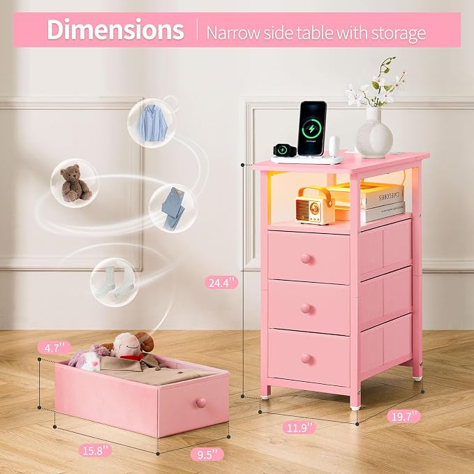 Yoobure End Table with Charging Station, Small Night Stand End Tables Living - Image 2
