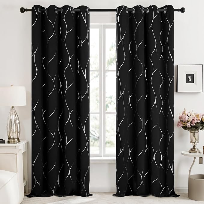 Deconovo Curtains for Living Room, Pattern Blackout Curtains 108 Inch Long | - Image 2