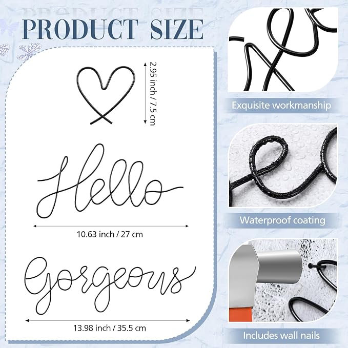 Hicarer Metal Hello Gorgeous Wall Art Minimalist Wall Decor, Fashion | - Image 2