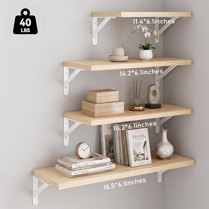 YGEOMER 4 Different Sizes Floating Shelves - Image 3