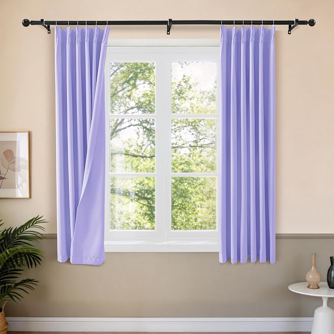 Etherealveil Lavender Purple Pinch Pleated Blackout Curtains 2P 40"x63" | Back by Etherealveil