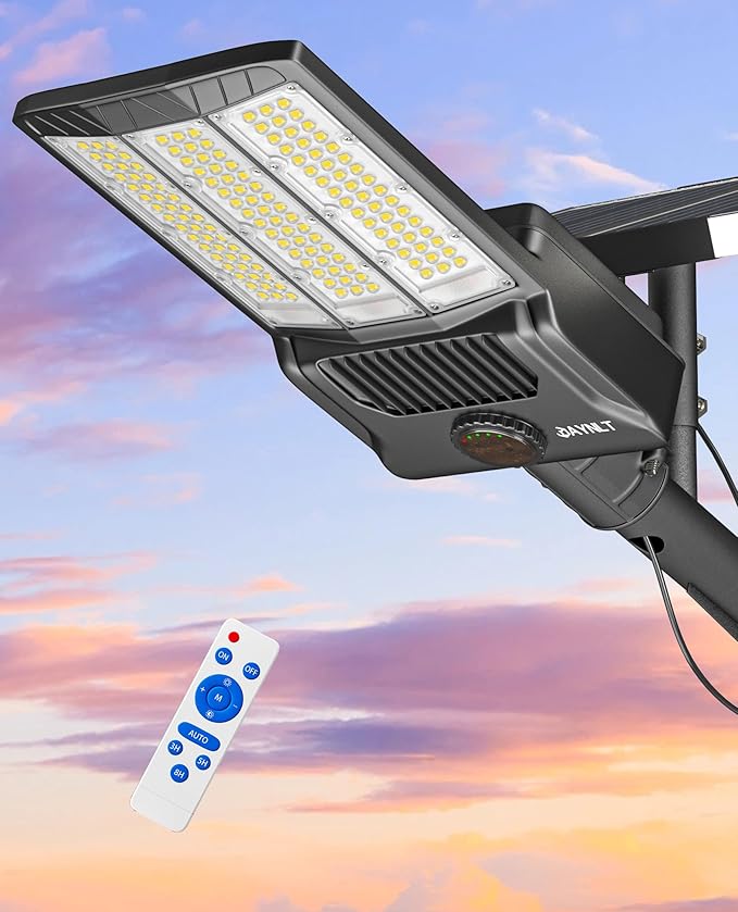 JAYNLT Y-6500W Solar Street Lights Outdoor, 650000LM 6500K High Powered Commercial Parking Lot Lights Dusk to Dawn, Waterproof Solar Security Flood Lamps with Remote for Driveways, Basketball Courts