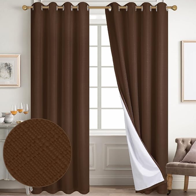 Diraysid 100% Blackout Curtains Chocolate Brown Linen Curtains - Image 2