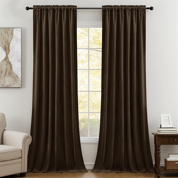Extra Long Brown Velvet Blackout Curtains - Image 9