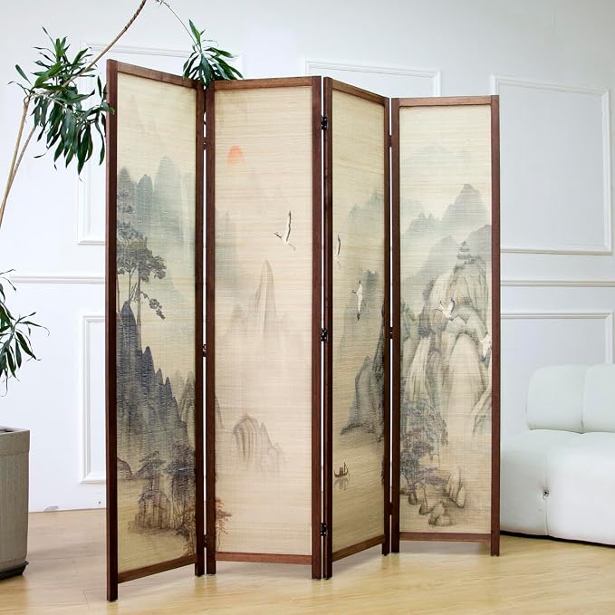 4 Panel Bamboo Room Divider, 5.6 ft Tall Double-Sided Folding Privacy Screen - Image 4