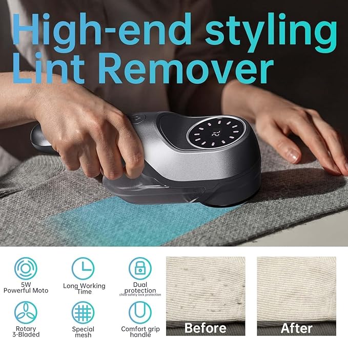 Fabric Shaver, Lint Remover, Lint Shaver with 2 Speeds 3 Replaceable Blades, Sweater Shaver, Clothes Shaver, Fabric Pilling Remover, Fabric Shaver for Furniture, Electric Lint Remover for Clothes