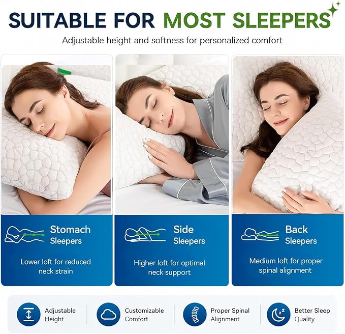 Cooling Pillow King Size 1 Pack, Adjustable Bed Pillows - Image 7