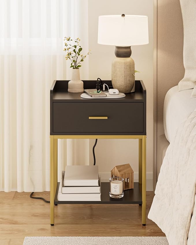 Nightstand with Charging Station, 3-Tier Bedside Table - Image 5