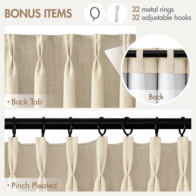 MIULEE Pinch Pleated 100% Blackout Curtains 40"x108" Long Cream 4 Panel Set | - Image 9