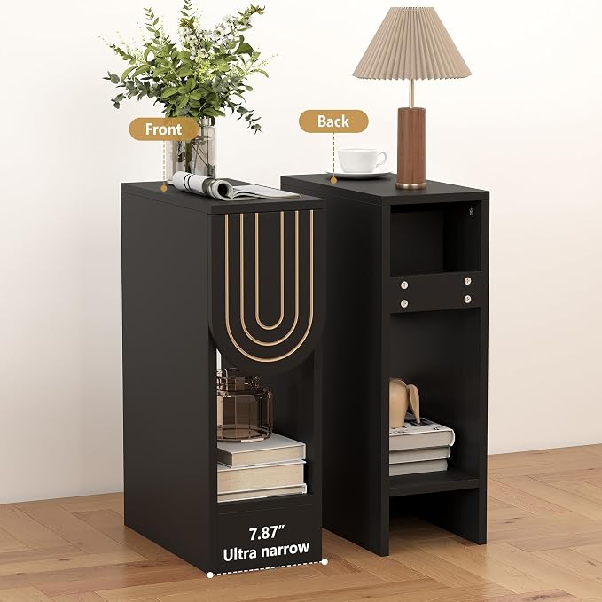weselon Narrow Nightstands Set of 2, Mid-Century Modern Slim Side End Table - Image 7