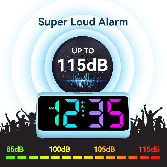 Loud Alarm Clock for Heavy Sleepers, RGB Alarm Clocks for Bedrooms Seniors Kids - Image 2