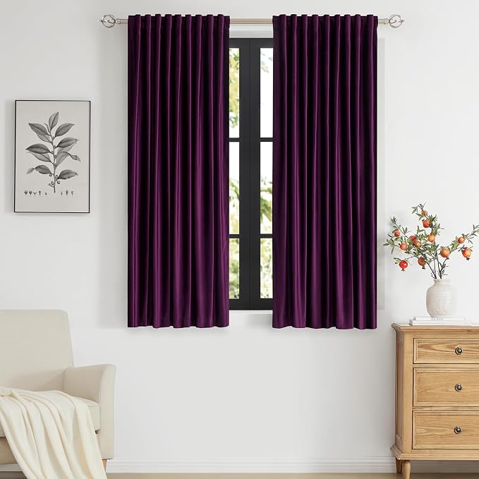 PRIMROSE Purple Velvet Curtains 63 inch Long by PRIMROSE