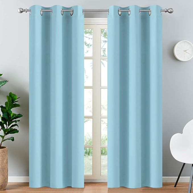 Yakamok Blackout Curtains 38x84 inch Sky Blue Thermal Drapes-Bedroom | 2 panels by Yakamok