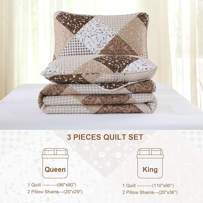 Dinjoy Boho Quilt Set King Size, Patchwork Floral Bedspreads, Reversible Summer - Image 6