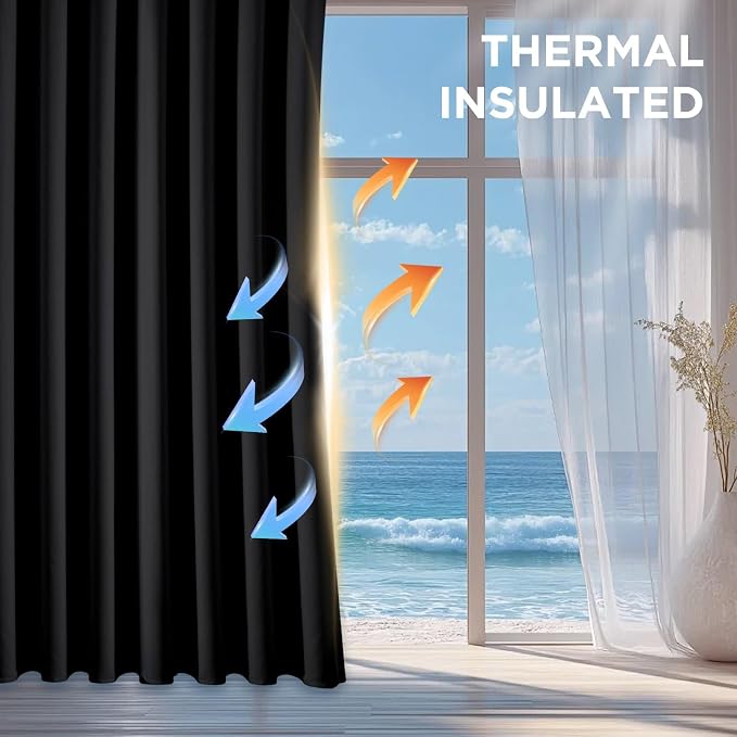 CUCRAF Black Blackout Curtains 90 Inches Long, Thermal Insulated Noise Reducing - Image 8