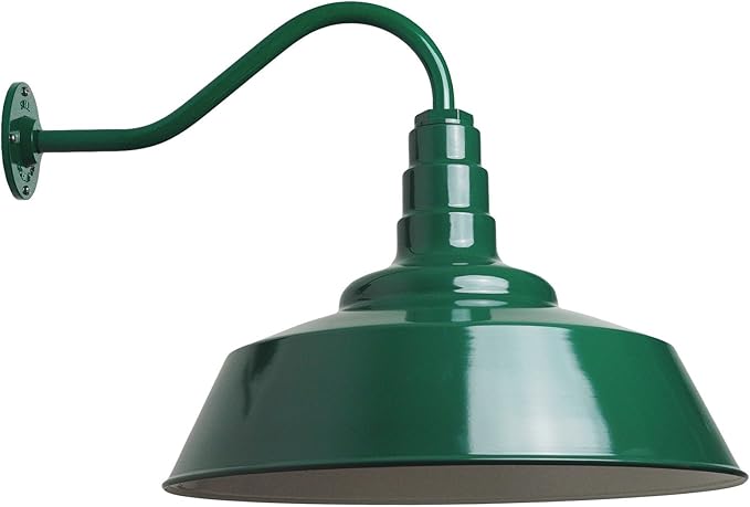 Steel Lighting Co. Large Outdoor Barn Light | Gooseneck Light Fixture | Made in America from 18-Gauge Steel | 20" Dome | 16" Gooseneck Green Exterior/White Interior