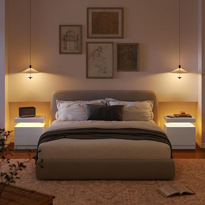 Modern White LED Nightstand for Bedroom Bedside Table - Image 6