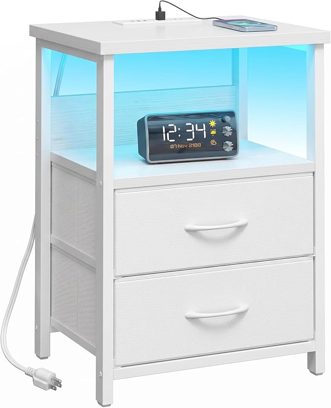 Fixwal Night Stand with Charging Station, 2 Drawers | fabric drawer, built-in by Fixwal