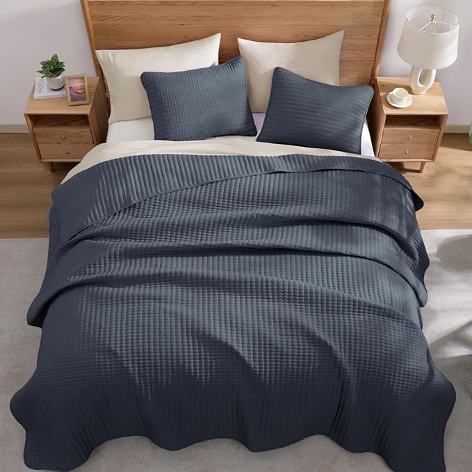 Blue Grey California/Oversized King Size Quilt Bedding Set | Lightweight Soft - Image 8