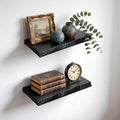 Black Live Edge Floating Shelves, Solid Wood, Heavy-Duty Hidden Brackets by Unknown