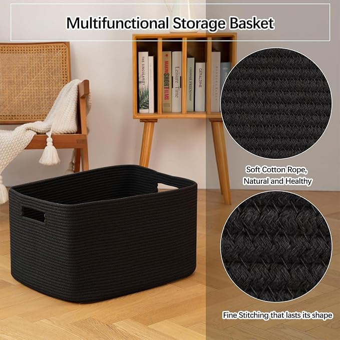 OIAHOMY XXLarge Rectangle Blanket Basket-96L, Cotton Woven Basket - Image 4
