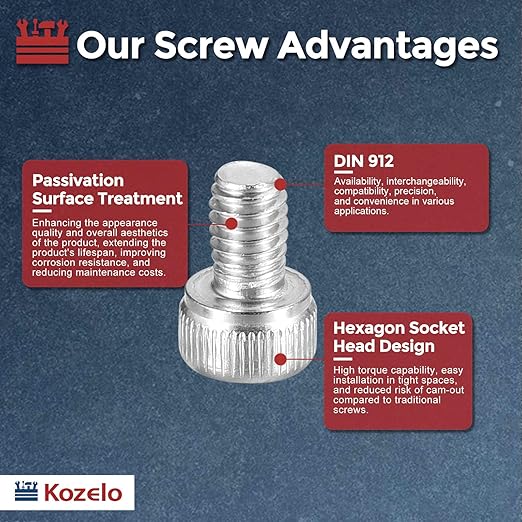 Kozelo 40pcs Socket Head Cap Screws - [M4-0.7 x 5mm] 304 Stainless Steel Allen Socket Drive for Electrical Motor 3D Printing Fan Engine Replacement Use, Silver