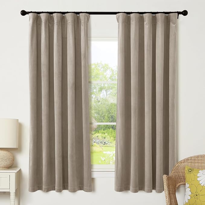 RYB HOME Camel Beige Velvet Curtains 72 inches by RYBHOME
