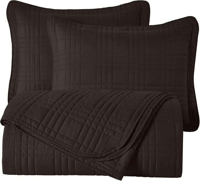 Chezmoi Collection Kingston Queen Size Bedspread Set, 3-Piece Brown Oversized - Image 9