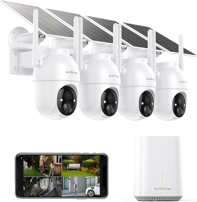 Armorcope Security Cameras Outdoor Wireless,4 Cam-Kit,No Subscription,360° Pan & Tilt Home Security Cameras System,2K Color Night Vision