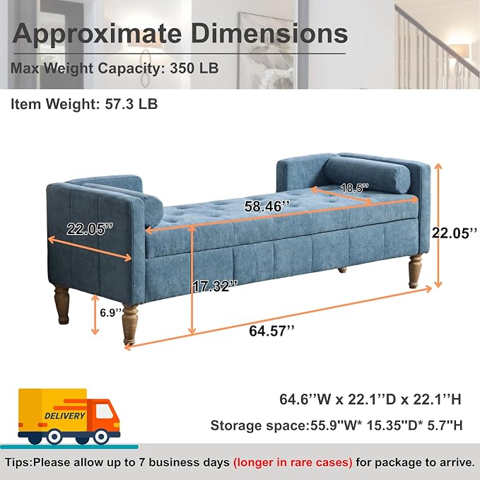 64.6" End of Bed Storage Bench for Bedroom, King Size Storage Bench for Bedroom - Image 2