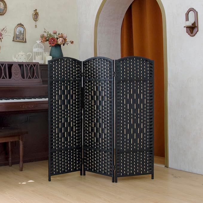 Compact 3 Panel Short Room Divider, 47.2 Inch Tall Double-Sided Rattan Folding - Image 3