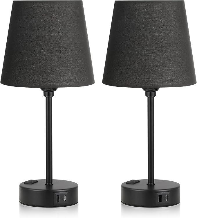 Black Bedside Lamps Set 2 for Bedroom - Image 9