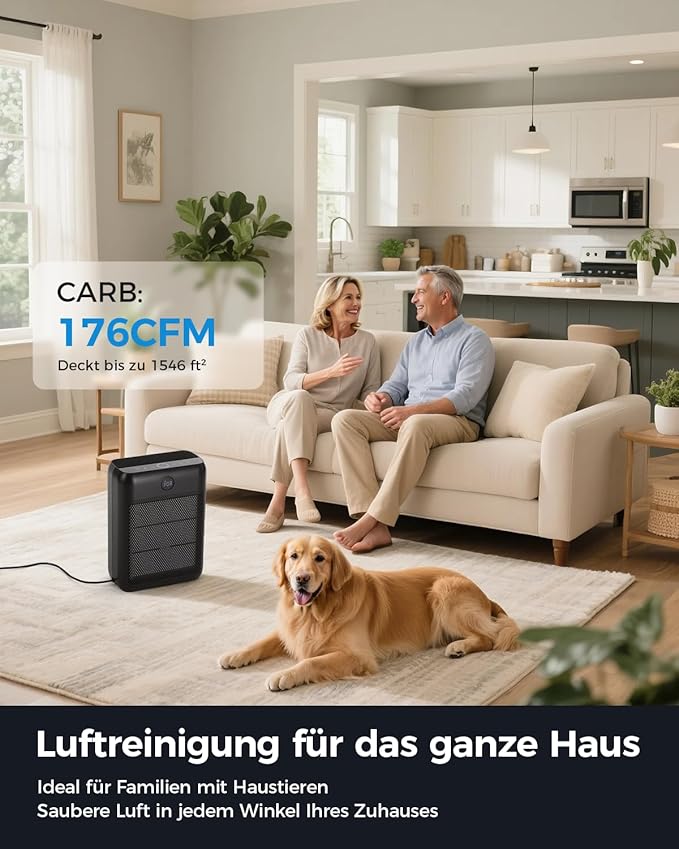 Slevoo Air Purifier for Home Large Room, H13 True HEPA Filter Air Purifiers & 3 × pre-filters for Bedroom,Office,Living Room,Covers Up to 1546 ft²,CADR 300 m³/h (Black)