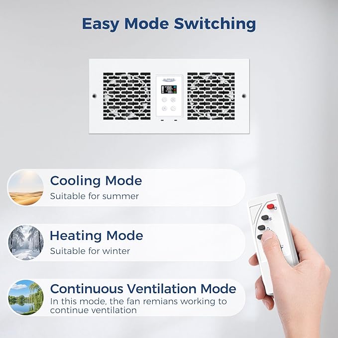 ALORAIR Room to Room Fan with Remote Control, 300CFM Through Wall Ventilation Fan with Dual Fans, Temperature Control, for Kitchen, Laundry, Room, RTR300CV