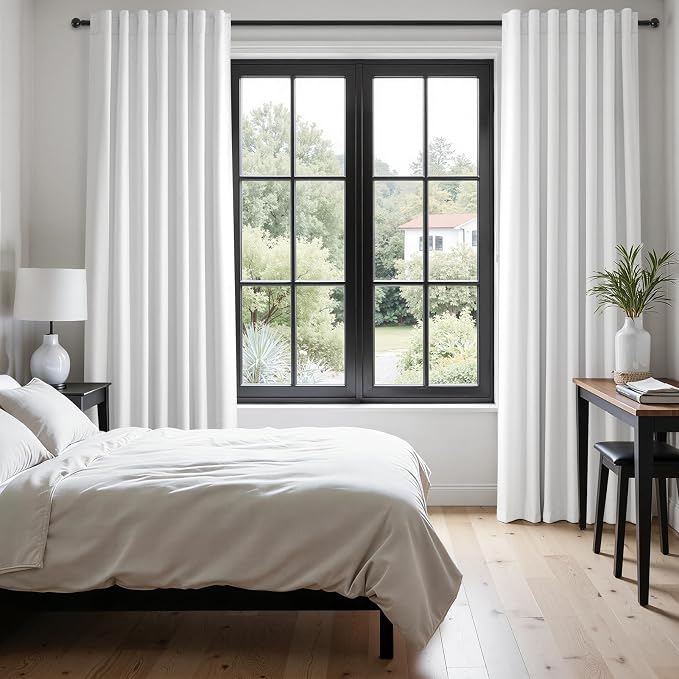 Beige White Linen blackout curtains 84 inch long 2 Panels 100% Black out Linen - Image 7