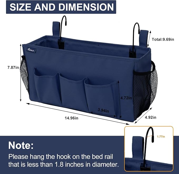 Surblue Bedside Organizer with Hook Bedside Caddy Hanging Storage Bag with - Image 2