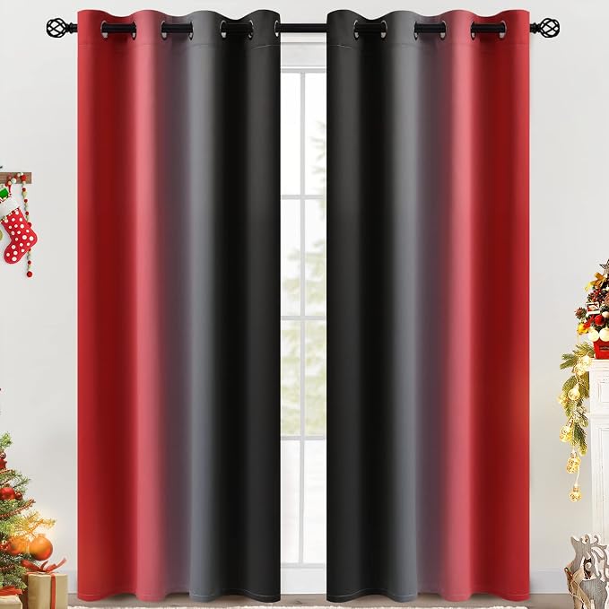 COSVIYA Grommet Room Darkening Ombre Red and Black Curtains W52xL84 inch | Red by COSVIYA