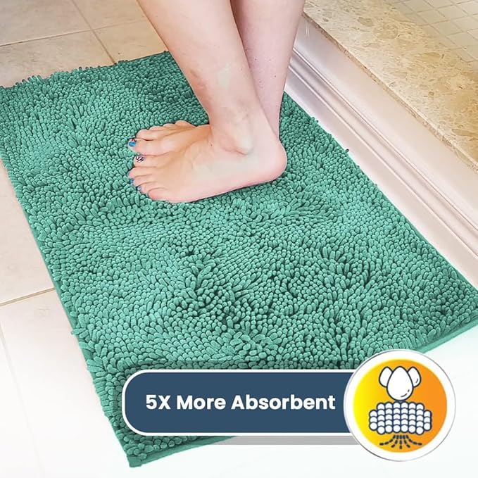 Muddy Mat® AS-SEEN-ON-TV Highly Absorbent Microfiber Door Mat and Pet Rug, Non Slip Thick Washable Area and Bath Mat Soft Chenille for Kitchen Bedroom Indoor and Outdoor - Seafoam Green 24" x 72"