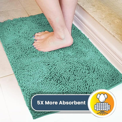 Muddy Mat® AS-SEEN-ON-TV Highly Absorbent Microfiber Door Mat and Pet Rug, Non Slip Thick Washable Area and Bath Mat Soft Chenille for Kitchen Bedroom Indoor and Outdoor - Seafoam Green 24" x 72"
