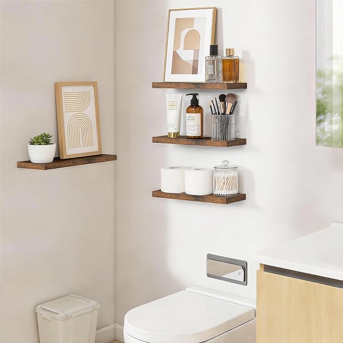 BAYKA Rustic Brown Floating Shelves 15.7in, Wall Mount Wood Shelf | Easy Install - Image 2