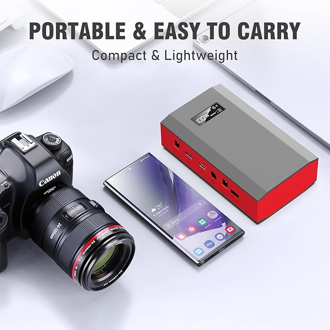 ZeroKor Portable Power Bank with AC Outlet, 65W 110V External Battery Power Pack 23400mAh Portable Laptop Charger Power Source Backup for Outdoor RV Tent Camping Home Smart Device Emergency -Grey Red