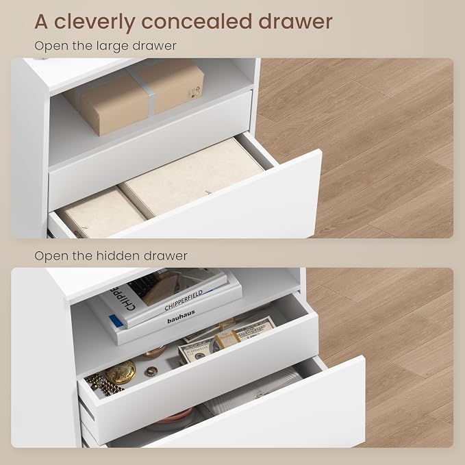 Nightstand with Charging Station, LED Lights and Hidden Drawer, Modern Night - Image 5