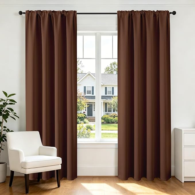 CUCRAF Brown Blackout Curtains 90 inch Length 2 Panels Set, Rod Pocket Room by CUCRAF