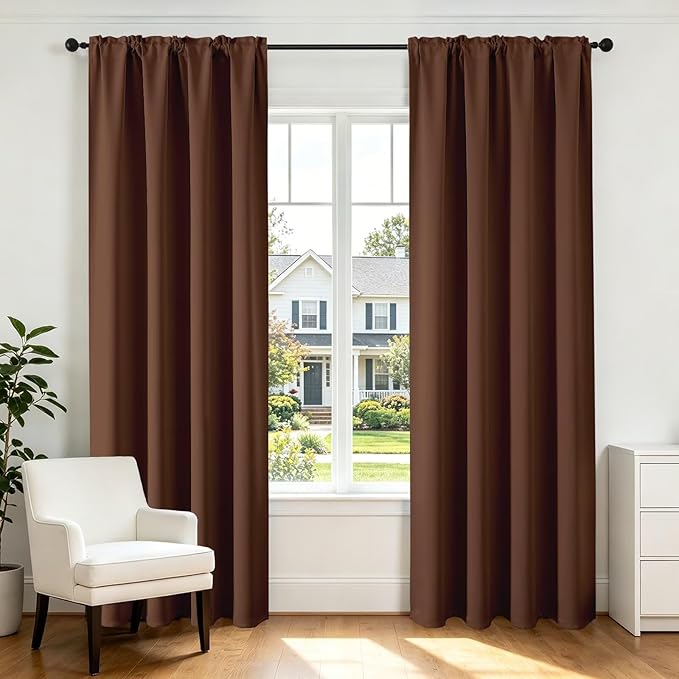 CUCRAF Brown Blackout Curtains 84 inch Length 2 Panels Set, Rod Pocket Room by CUCRAF