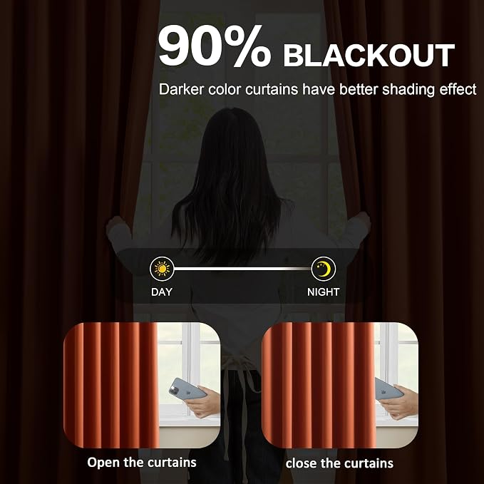 96 Inch Copper Burnt Orange Blackout Curtains - Image 3