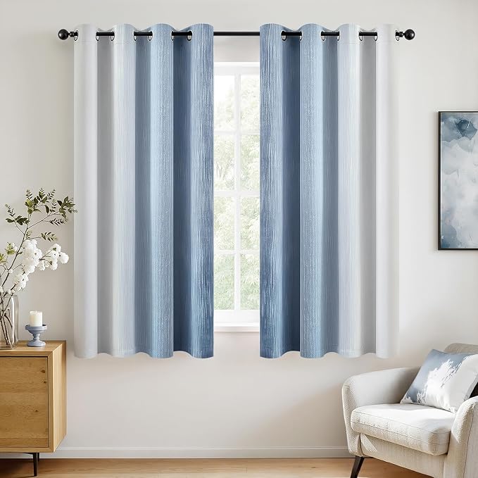 MIULEE Stone Blue and Greyish White Ombre Blackout Curtains 52Wx63L | Full Room - Image 3