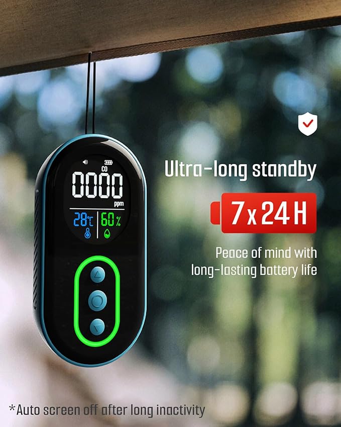 GasDoc DS-399 Portable Carbon Monoxide Detector, 168H Standby, Rechargeable 3-in-1 CO Detector with Audible & Visual Alerts for Travel & Camping, CO Meter for Home, Car & Tent