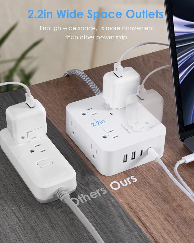 HANYCONY 6Ft Surge Protector Power Strip USB C, 8 Outlet Extender | Extension - Image 5